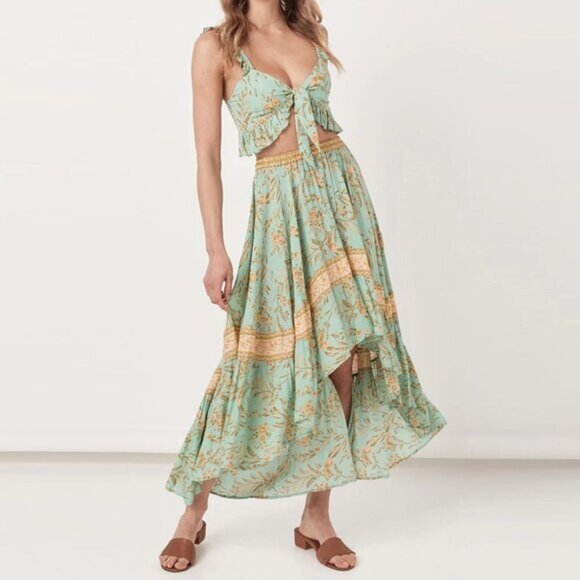 Spell Maisie Vintage Turquoise Top High low Skirt Set Top Small Skirt XS b140E - Picture 1 of 8